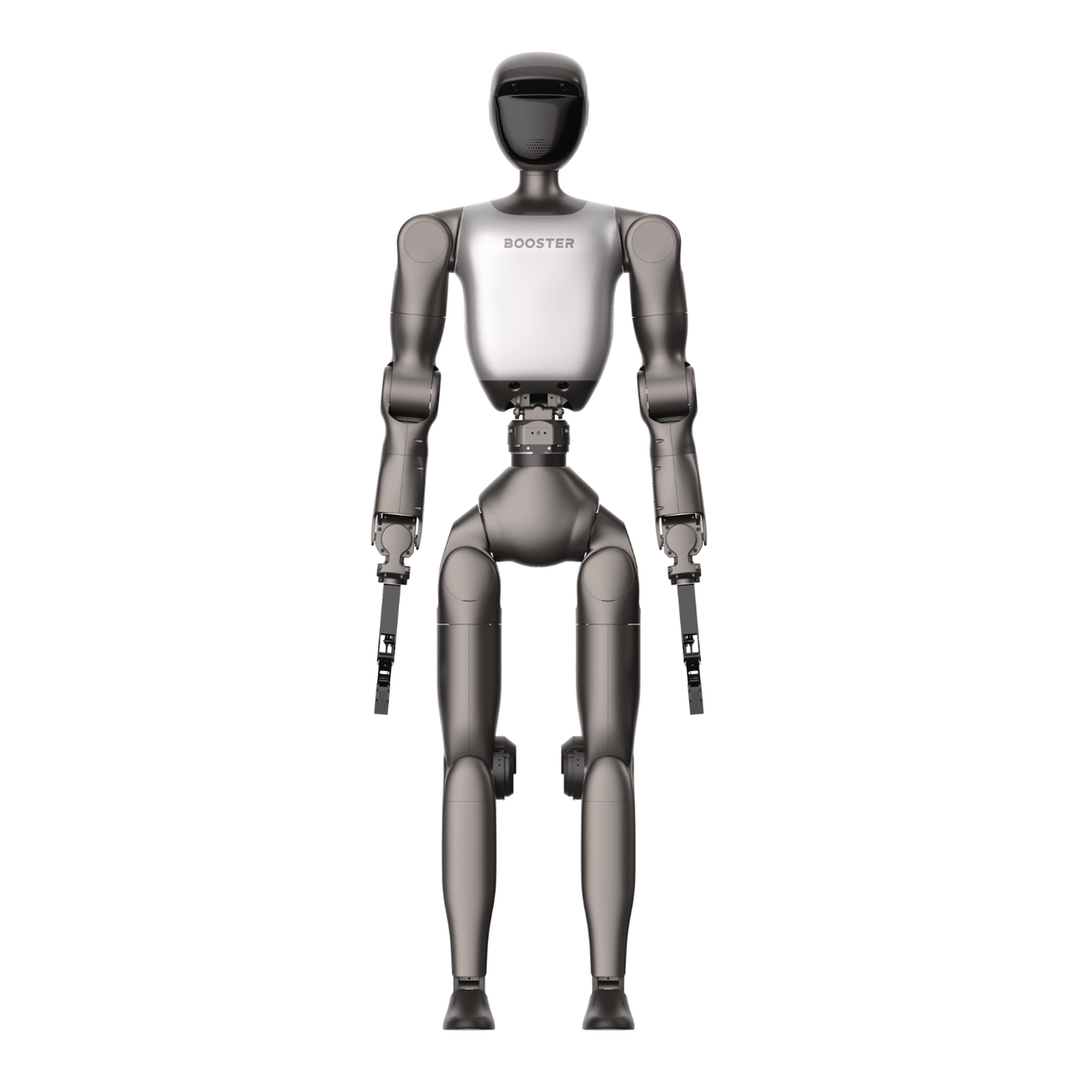 Booster T2 standing with a gripper on each arm